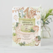 Schattigee Happy Dinosaurs 1e Verjaardagstaart Kaart (Staand voorkant)