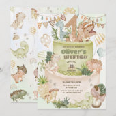 Schattigee Happy Dinosaurs 1e Verjaardagstaart Kaart (Voorkant / Achterkant)