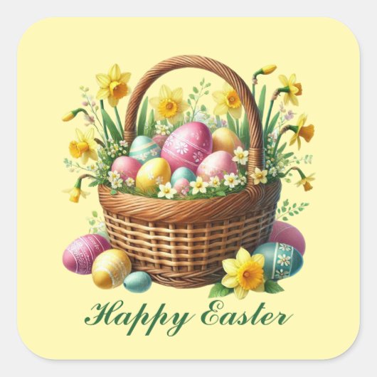 Schattigee Happy Easter basket Vierkante Sticker (Voorkant)
