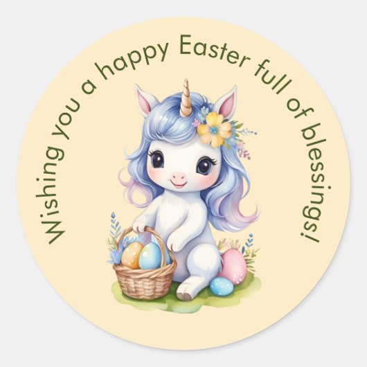 Schattigee Happy Easter Blessings Eenhoorn Sticker (Voorkant)