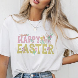 Schattigee Happy Easter Bunny Chick Naam toevoegen Tri-Blend Shirt