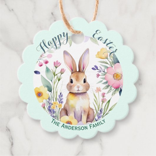 Schattigee Happy Easter Bunny en bloemen gepersona Bedankjes Labels (Voorkant)