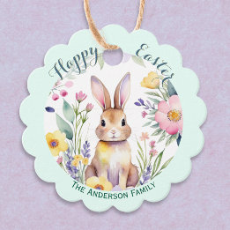 Schattigee Happy Easter Bunny en bloemen gepersona Bedankjes Labels