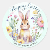 Schattigee Happy Easter Bunny en bloemen gepersona Ronde Sticker (Voorkant)