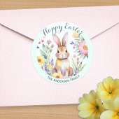 Schattigee Happy Easter Bunny en bloemen gepersona Ronde Sticker