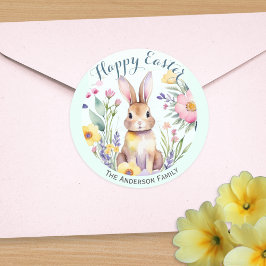 Schattigee Happy Easter Bunny en bloemen gepersona Ronde Sticker