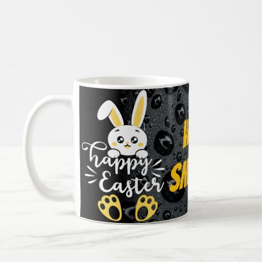 Schattigee Happy Easter Bunny met Yellow Paw Custo Koffiemok (Links)