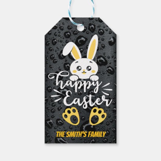 Schattigee Happy Easter Bunny met Yellow Paw Gift  Cadeaulabel (Voorkant)