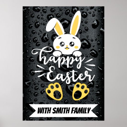 Schattigee Happy Easter Bunny met Yellow Paw Poster (Voorkant)