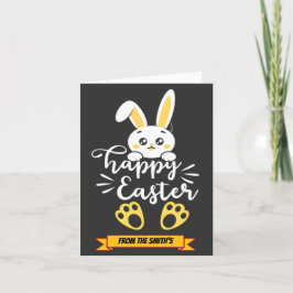 Schattigee Happy Easter Bunny met Yellow Paw Print Feestdagen Kaart