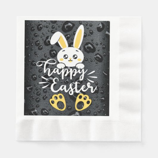 Schattigee Happy Easter Bunny met Yellow Paw-serve Servet (Voorkant)