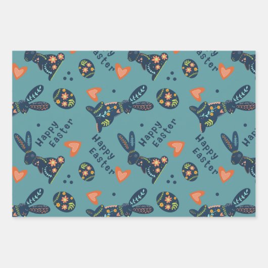 Schattigee Happy Easter Bunny Pattern Custom Folk Inpakpapier Vel (Voorkant 2)