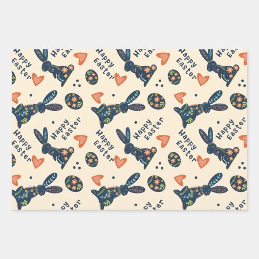 Schattigee Happy Easter Bunny Pattern Custom Folk Inpakpapier Vel (Voorkant)