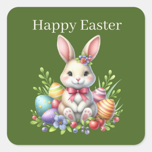 Schattigee Happy Easter bunny Square Sticker (Voorkant)