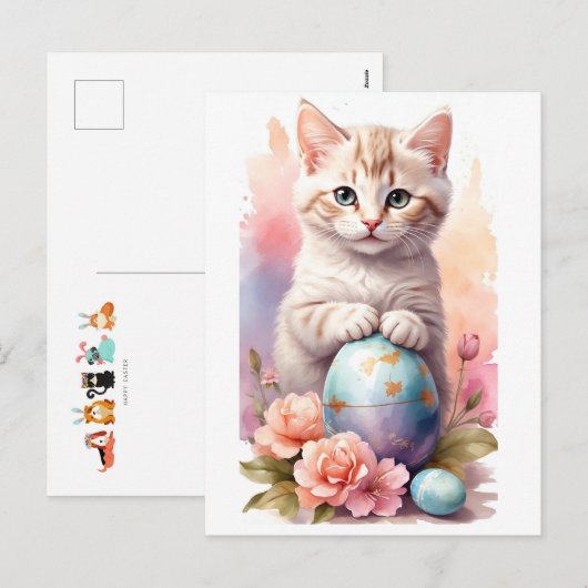 Schattigee Happy Easter Cat Feestdagenkaart (Voorkant / Achterkant)