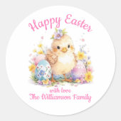 Schattigee Happy Easter Chick Ronde Sticker (Voorkant)