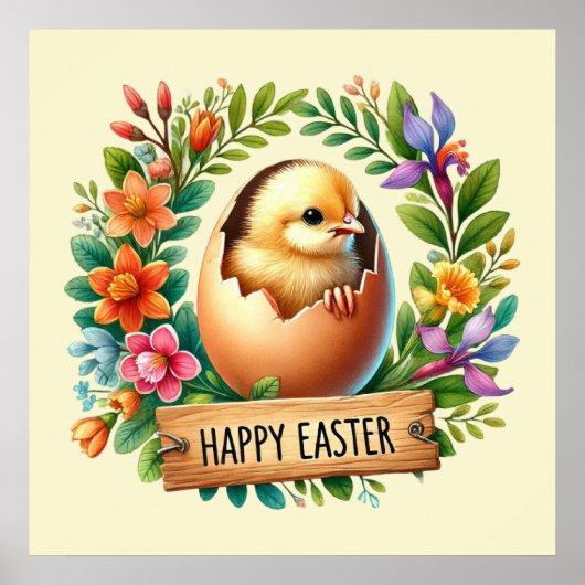 Schattigee Happy Easter chicks Poster (Voorkant)