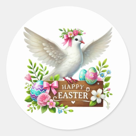 Schattigee Happy Easter Dove Ronde Sticker (Voorkant)