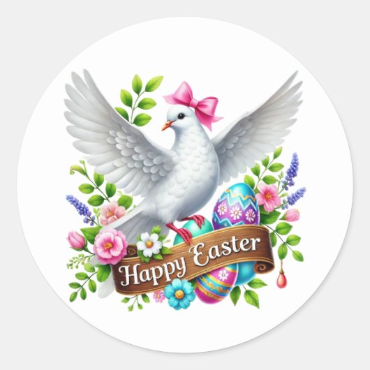 Schattigee Happy Easter Dove Ronde Sticker (Voorkant)