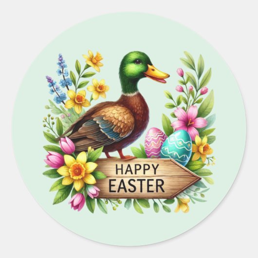 Schattigee Happy Easter Duck Ronde Sticker (Voorkant)