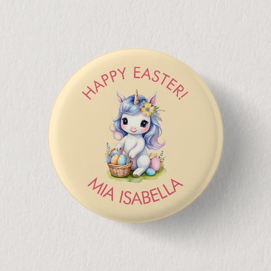 Schattigee Happy Easter Eenhoorn Button (Voorkant)