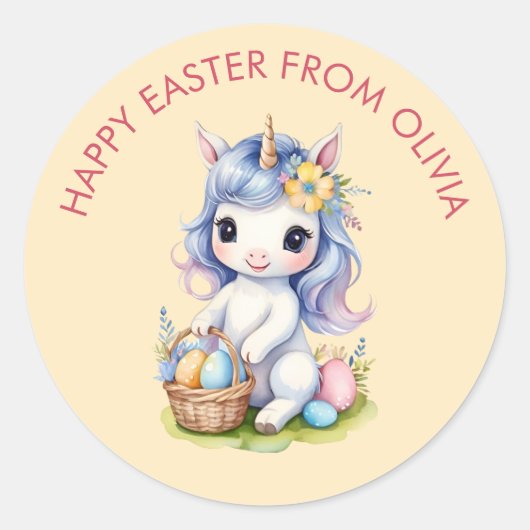 Schattigee Happy Easter Eenhoorn Sticker (Voorkant)