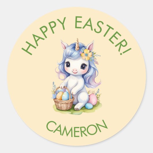 Schattigee Happy Easter Eenhoorn Sticker (Voorkant)