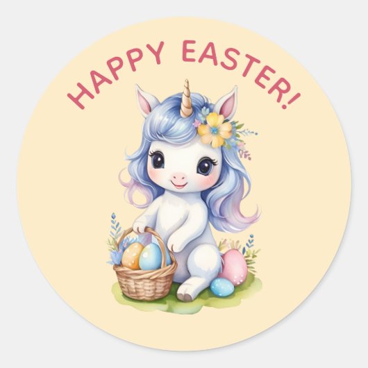 Schattigee Happy Easter Eenhoorn Sticker (Voorkant)