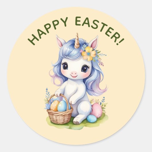 Schattigee Happy Easter Eenhoorn Sticker (Voorkant)