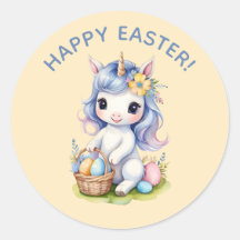 Schattigee Happy Easter Eenhoorn Sticker