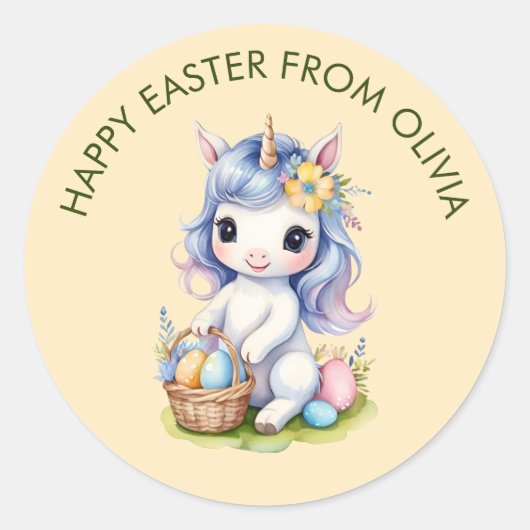Schattigee Happy Easter  Eenhoorn Sticker (Voorkant)