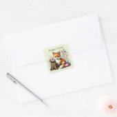 Schattigee Happy Easter Fox Vierkante Sticker (Envelop)