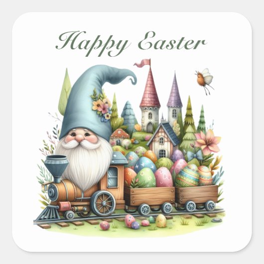 Schattigee Happy Easter gnoom trein Vierkante Sticker (Voorkant)