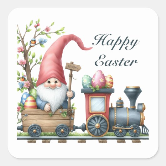 Schattigee Happy Easter gnoom trein Vierkante Sticker (Voorkant)