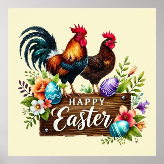 Schattigee Happy Easter haan Poster (Voorkant)