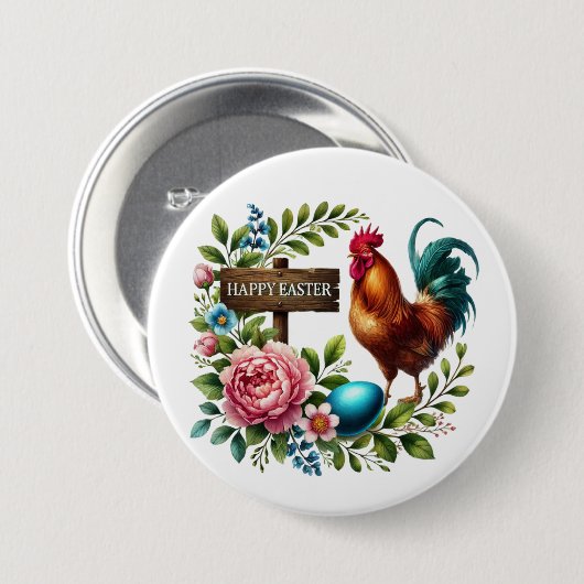 Schattigee Happy Easter haan Ronde Button 7,6 Cm (Voorkant /achterkant)