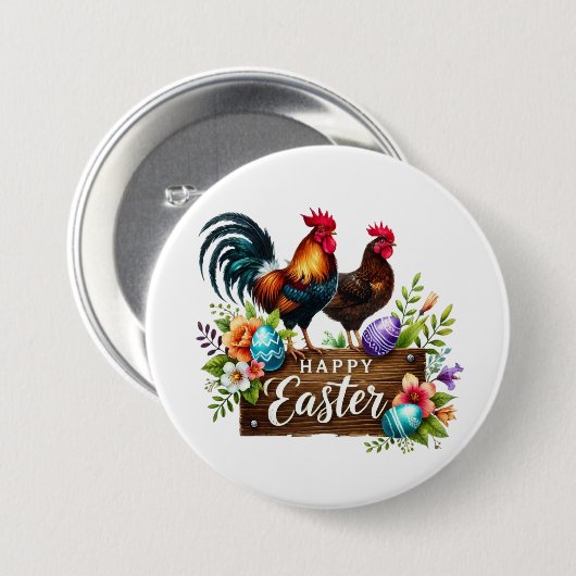 Schattigee Happy Easter hanen Ronde Button 7,6 Cm (Voorkant /achterkant)