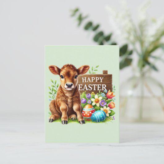 Schattigee Happy Easter koe Feestdagenkaart (Staand voorkant)