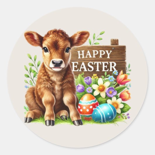 Schattigee Happy Easter koe Ronde Sticker (Voorkant)