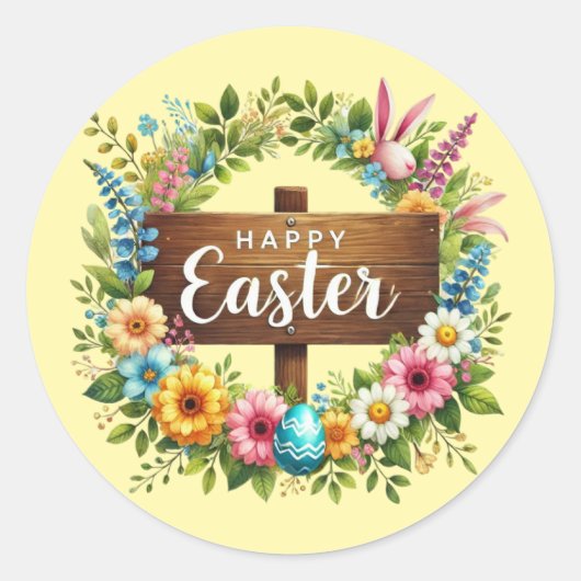 Schattigee Happy Easter krans Ronde Sticker (Voorkant)