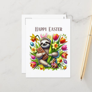 Schattigee Happy Easter luiaard bericht toevoegen Feestdagenkaart