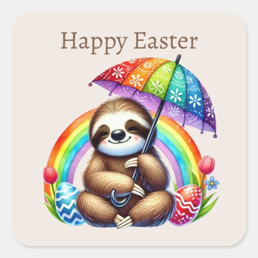 Schattigee Happy Easter luiaard Vierkante Sticker (Voorkant)