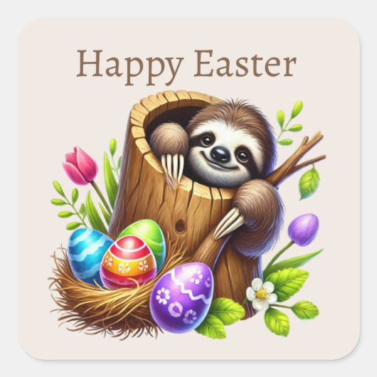 Schattigee Happy Easter luiaard Vierkante Sticker (Voorkant)