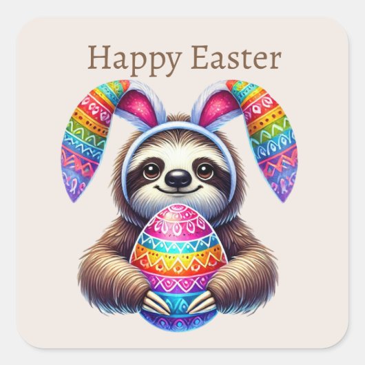 Schattigee Happy Easter luiaard Vierkante Sticker (Voorkant)