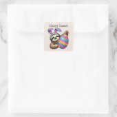 Schattigee Happy Easter luiaard Vierkante Sticker (Tas)