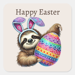Schattigee Happy Easter luiaard Vierkante Sticker