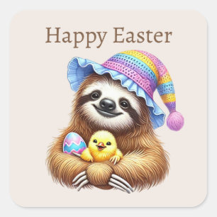 Schattigee Happy Easter luiaard Vierkante Sticker
