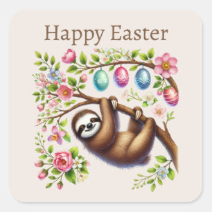 Schattigee Happy Easter luiaard Vierkante Sticker
