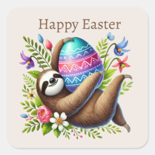 Schattigee Happy Easter luiaard Vierkante Sticker