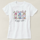 Schattigee Happy Easter, Pastel Bunnies & Floral T-shirt (Design voorkant)